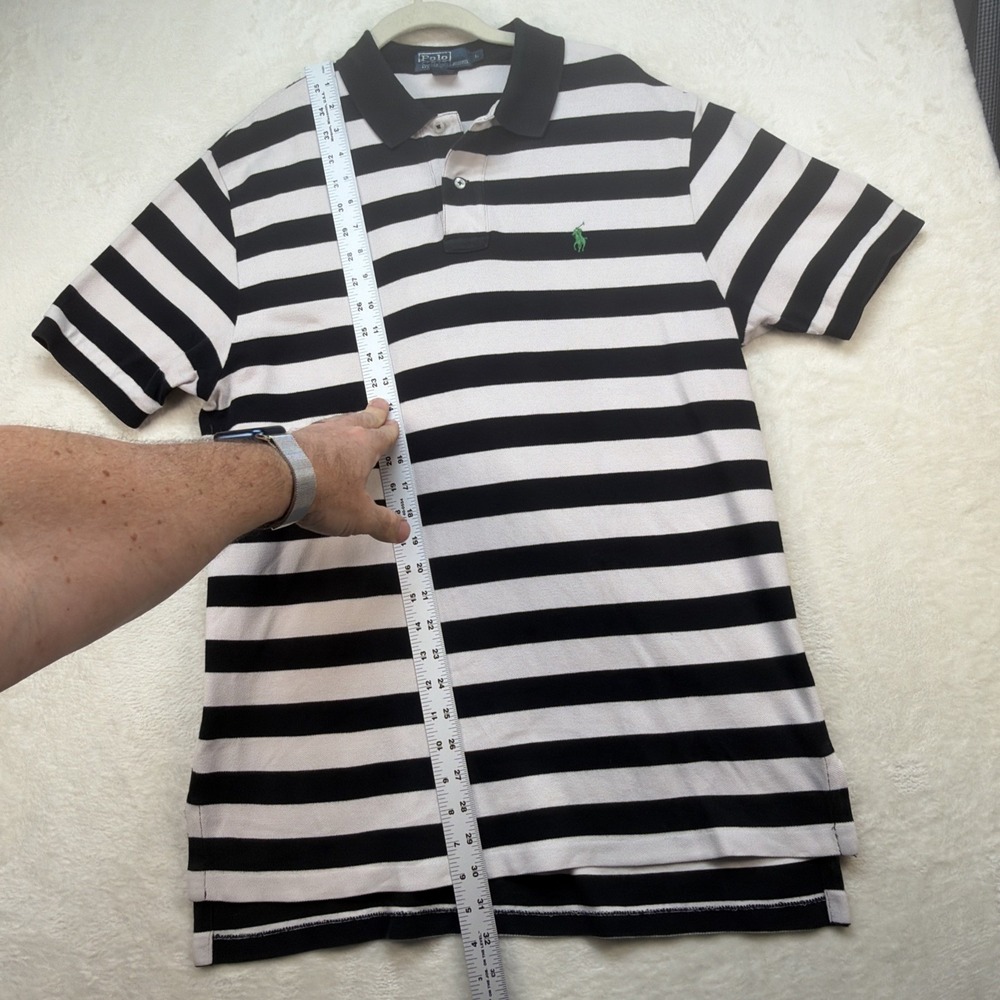 Polo Ralph Lauren Striped Polo Shirt Mens Large Black White Preppy Rugby - Picture 4 of 7